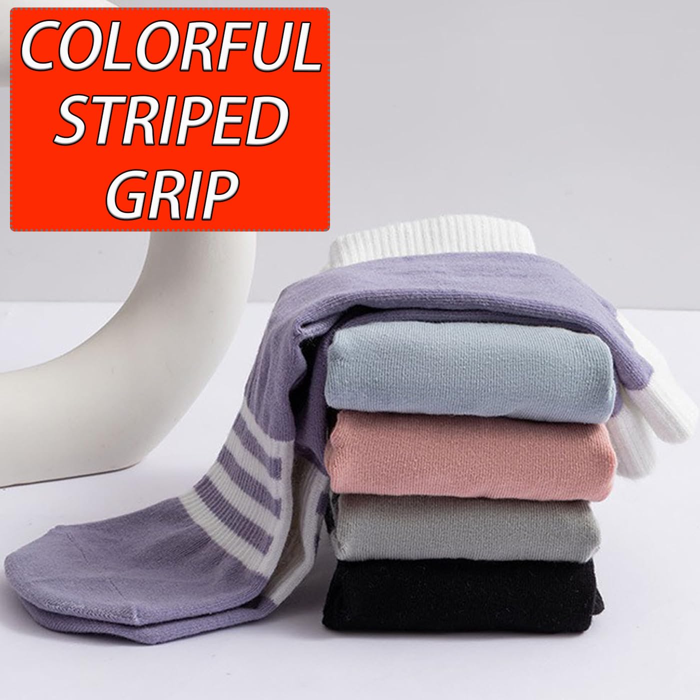 CHUNFO Womens Grip Socks Striped Colorful Pilates Yoga Non Slip Cotton Barre Dancing Ankle Socks Size5-9