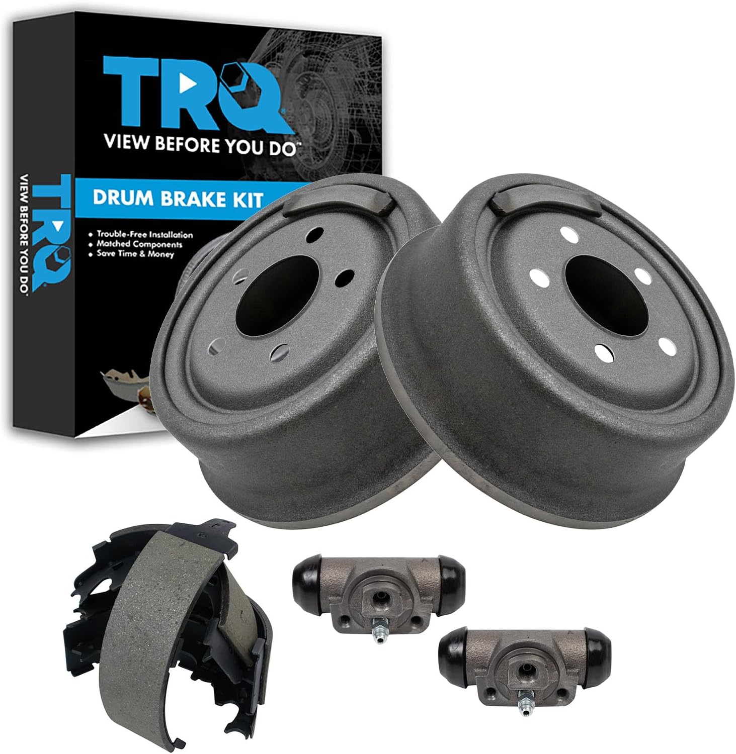 TRQ Brake Shoe & Drum Kit Compatible with 1990-1996 Jeep Cherokee 1990 Wagoneer 1997-2000 Wrangler