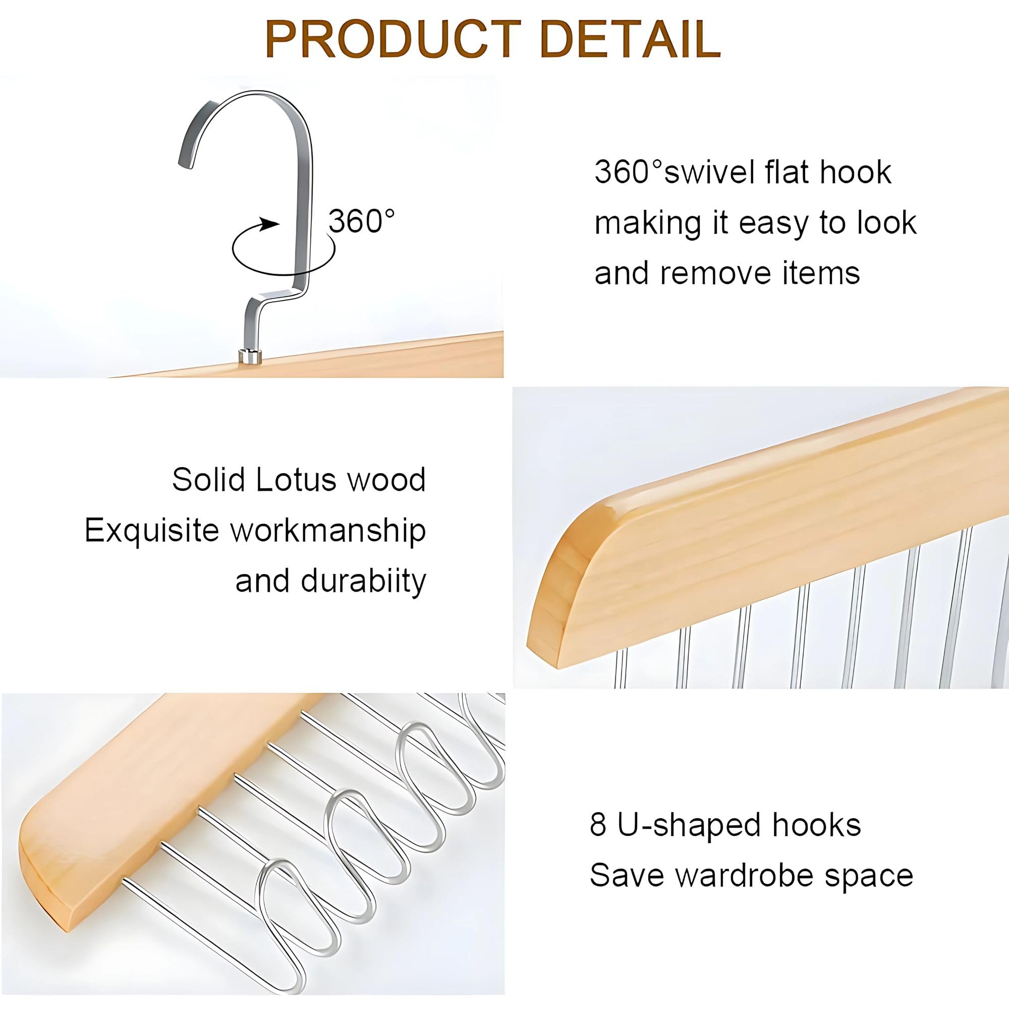 Hian Adjustable Wooden Hanger with 8 Hooks – Versatile Closet Organizer for Lingerie, Belts, Scarves, Ties & Garments – Perfect Space-Saving Storage Solution for Wardrobes & Cupboards (Natural Color) 2