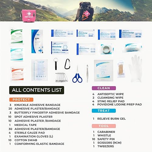 Miniatura 2 de Mini botiquín de primeros auxilios  Kit médico de emergencia pequeño de 137 piezas para el hogar, coche, viajes, camping y actividades al aire libre