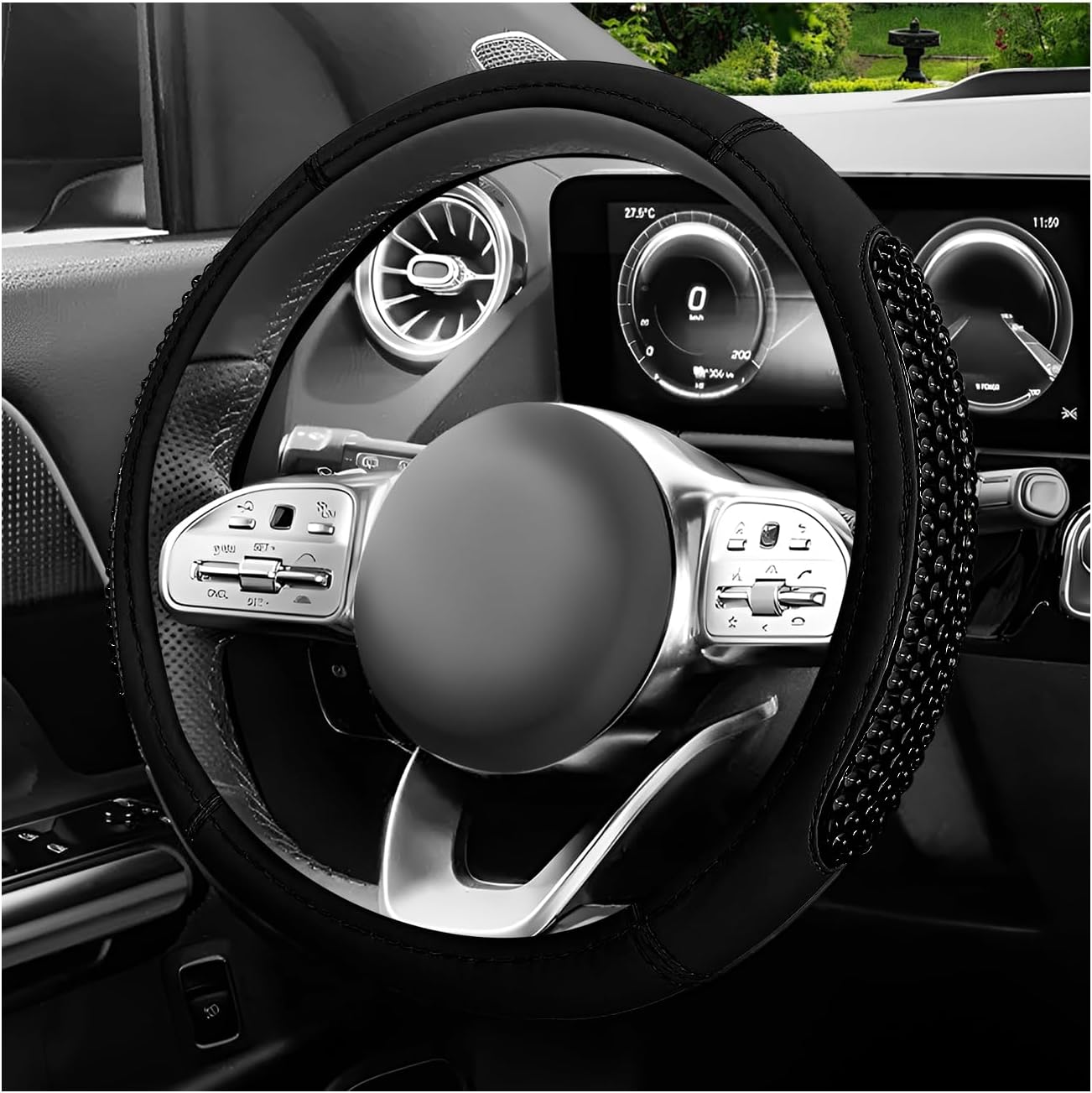 Sun Walker Car Steering Wheel Cover, Anti-Slip Steering Wheel Protective Cover with Gel Particles, Massage Comfort Grip Wheel Protector Interior Accessories for Cars Trucks SUVs (Black)