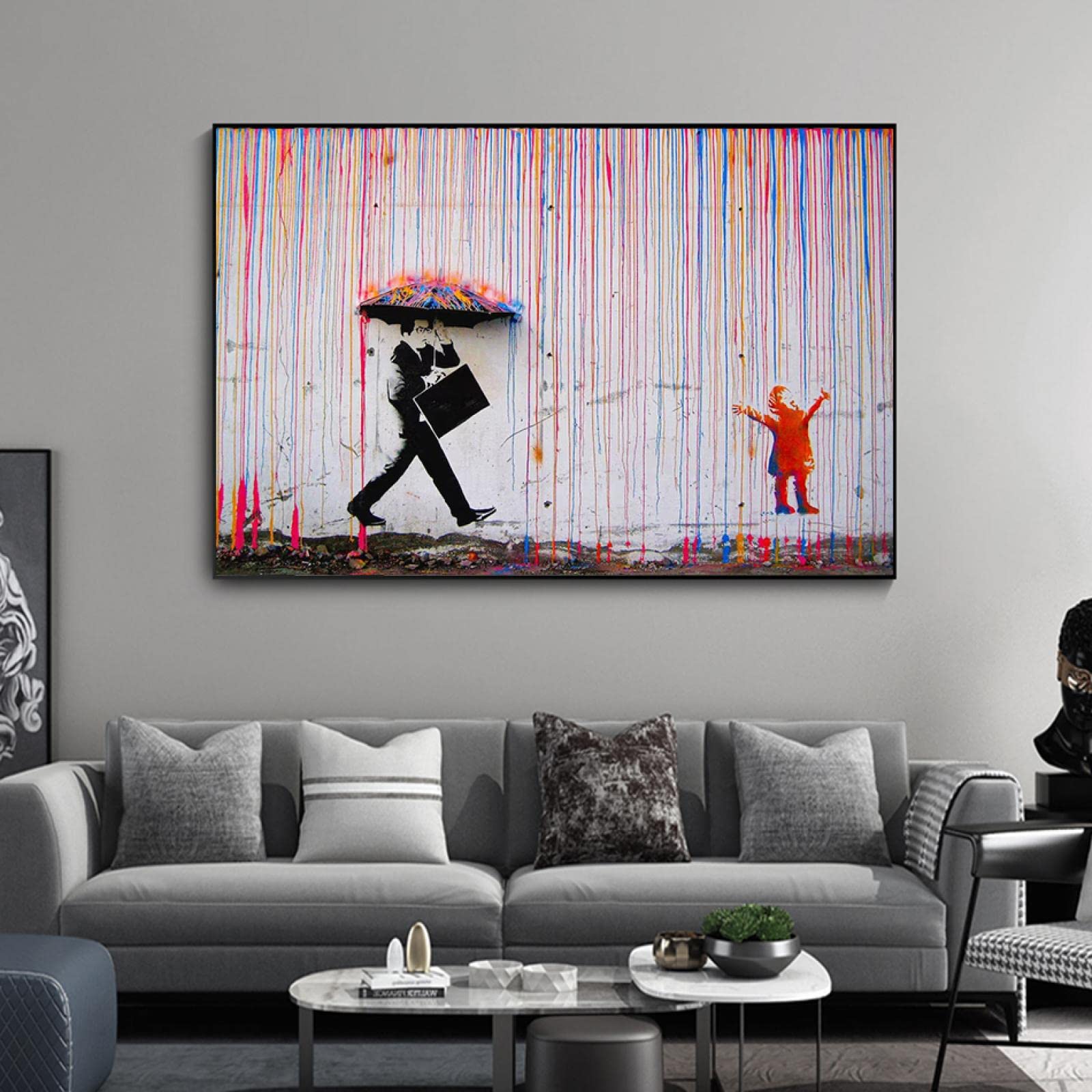 K2=125, グラフィティ,絵画, キャンバス, インテリア Amazon.co.jp: Banksy Colored Rain キャンバス絵画 モダン