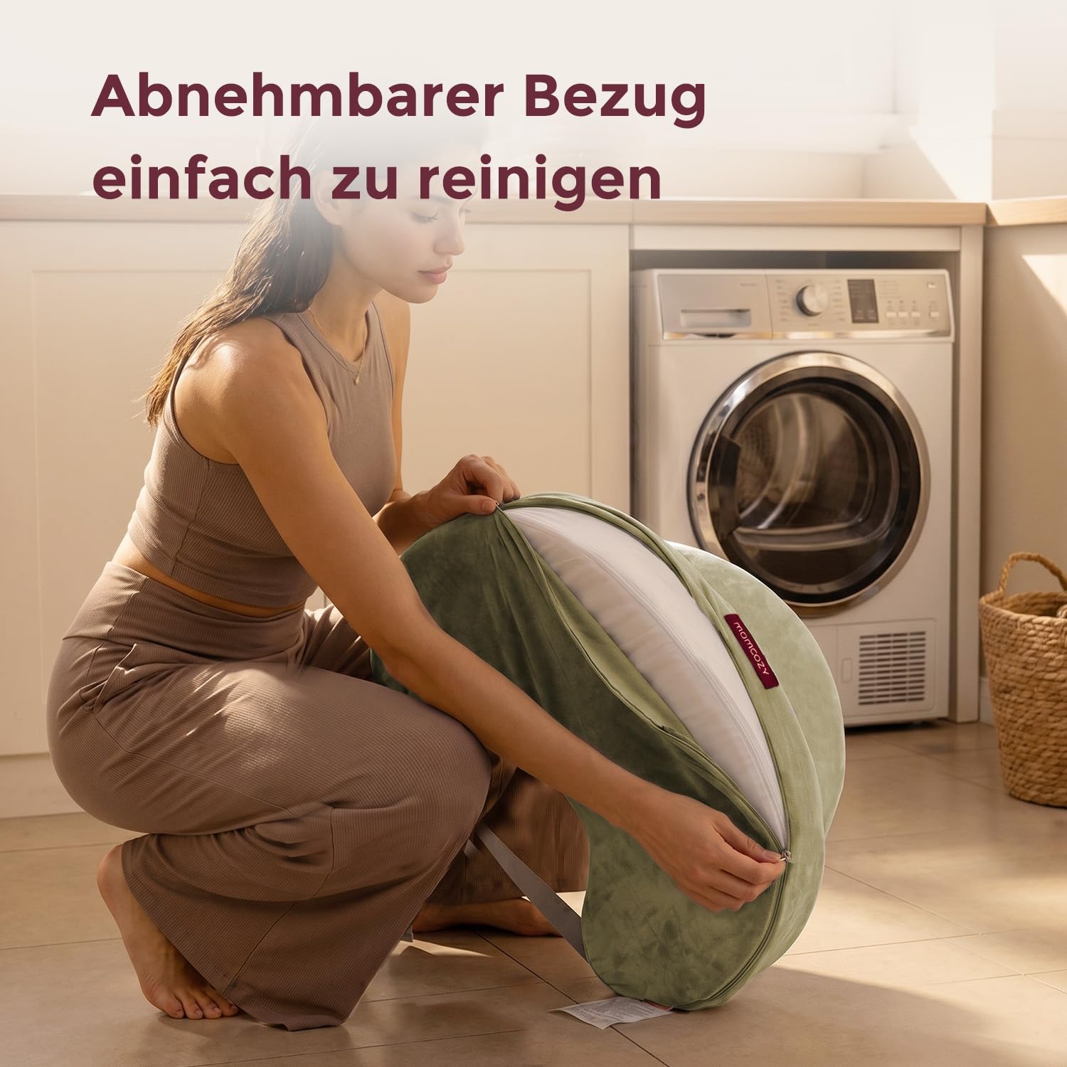 Momcozy Stillkissen mit Sicherheitsstütze – Fester und federnder Memory-Schaum – Stabile, ergonomische Unterstützung und Komfort – Breiteres Stillkissen, Verstellbarer, Abnehmbarer Bezug，Grün