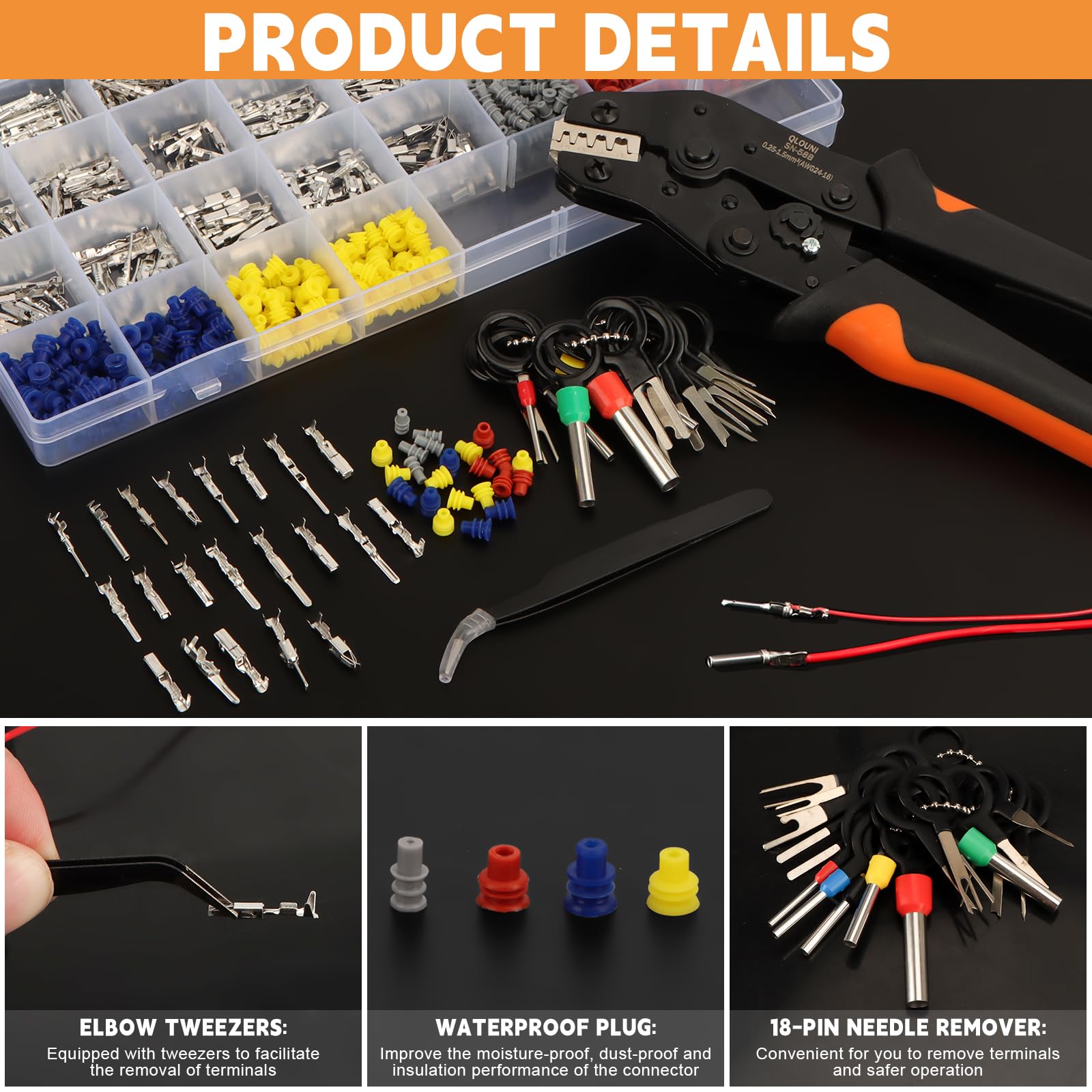 Kit de connecteurs électriques auto 815 pièces avec pince à sertir SN-58B, cosses 1,0–3,5 mm, bouchons d’étanchéité et extracteurs de broches pour voiture, moto, bateau