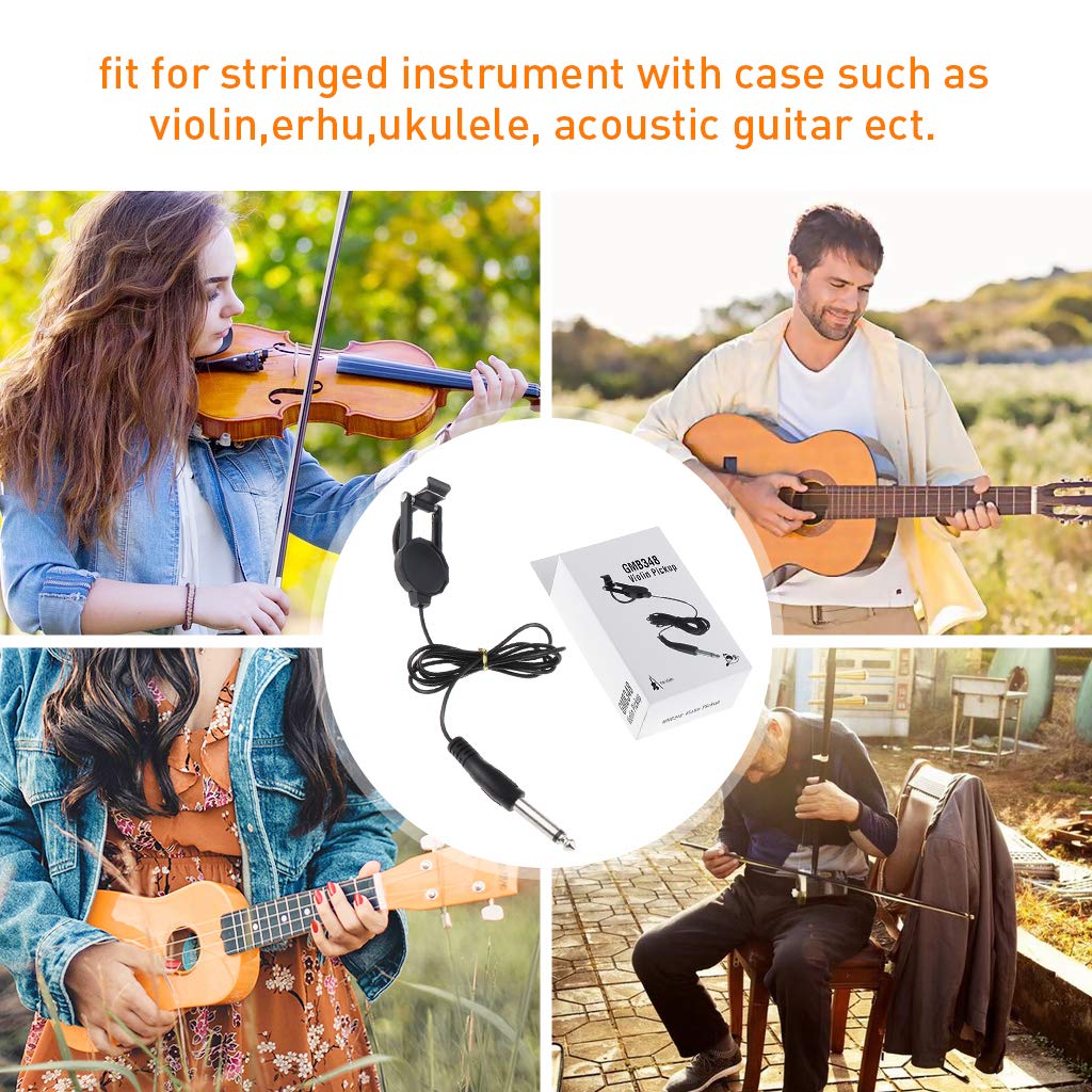 Alnicov WCP-60V Micro à clipser pour violon avec prise jack 6,35 mm pour guitare folk acoustique, ukulélé, violon