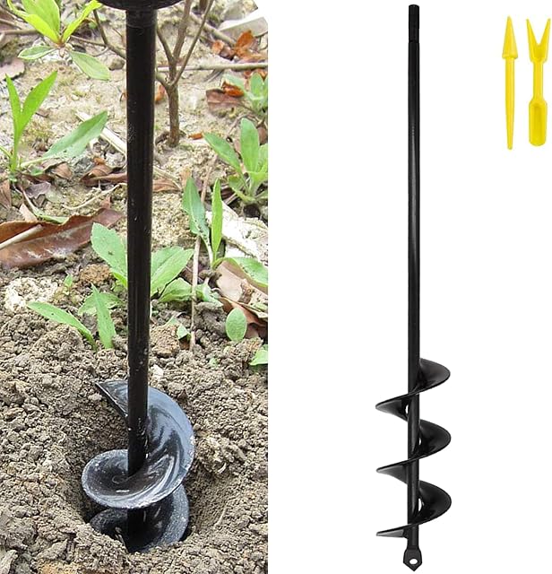 SYITCUN Garden Hole Digger Auger for Planting Bulbs Seedlings,Bulb Planting Auger,Heavy Duty Garden Extend Spiral Auger Drill Bit,Solid Shaft Plant Auger,Long Handle Garden Bulb Planter Tools 4x42cm