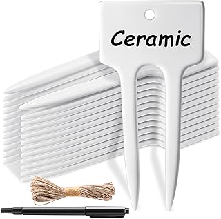 Colingmill 24 Pack Ceramic Plant Labels Garden Markers 4 Inch T-Type Pla...