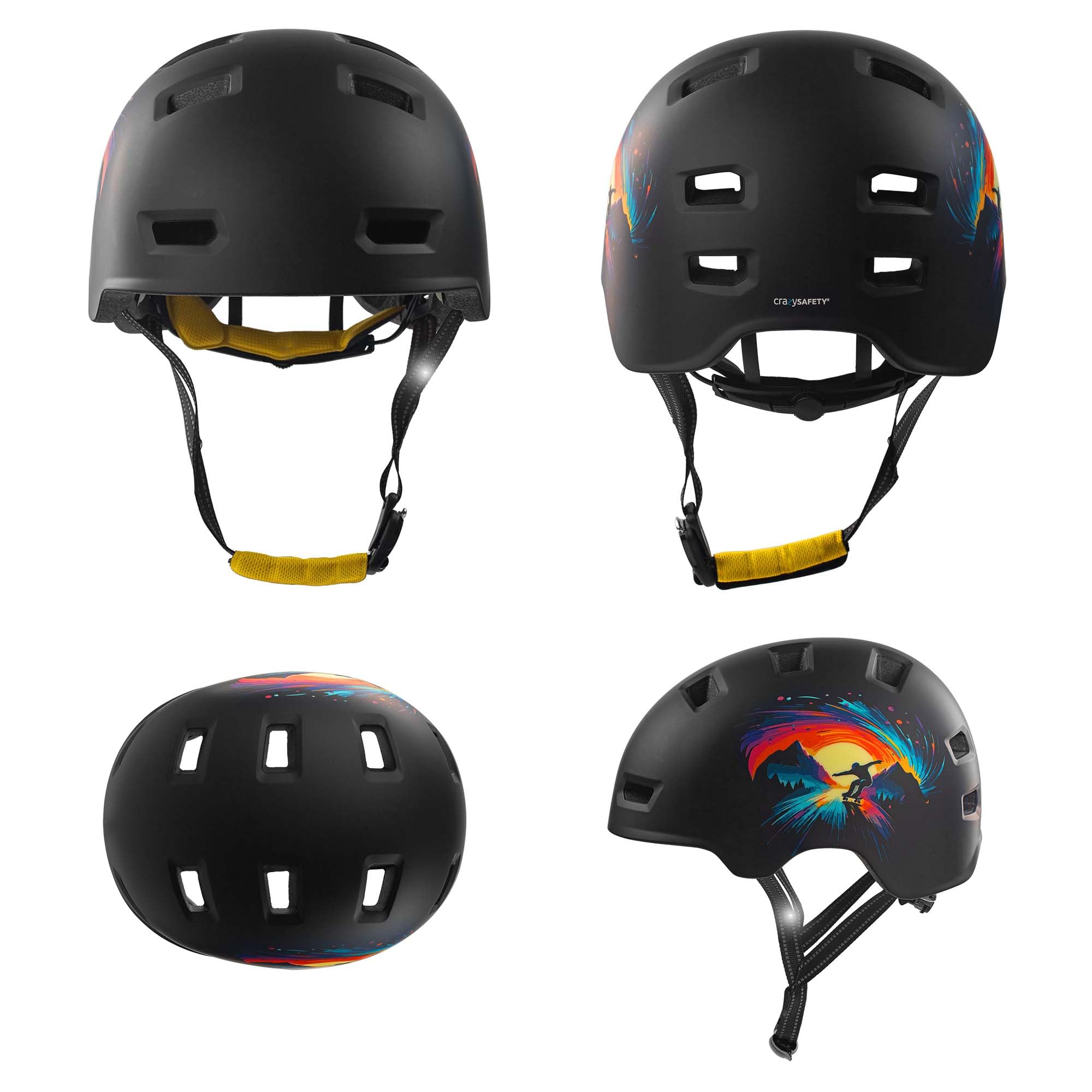 Crazy Safety Rampage Patinage Noir | Casque pour vélo, Skateboard, Rollers et BMX | Casque de vélo pour Hommes, Femmes et Enfants | M (54-57cm) | Casque Ajustable pour skateurs et Cyclistes