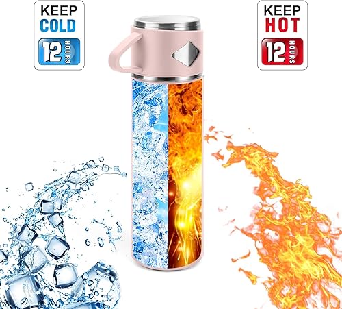 Miniatura 4 de Termo de acero inoxidable 23.7 fl oz23.7oz botella aislada al vacío con taza para café bebida caliente y bebida fría botella de agua (rosa,