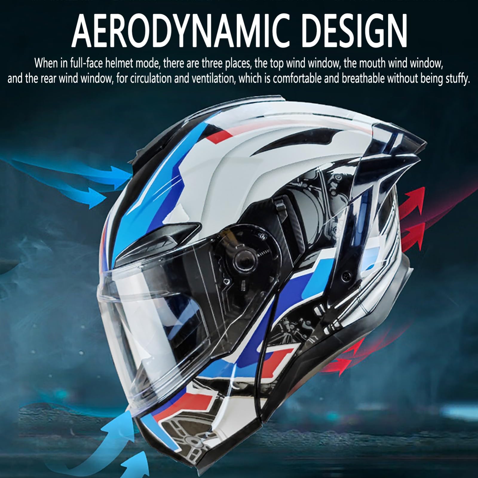 Modułowy składany kask przedni do kasku motocyklowego z homologacją ECE/DOT, skorupa ABS, błyszczące wykończenie, wygodne wnętrze, regulowane otwory wentylacyjne