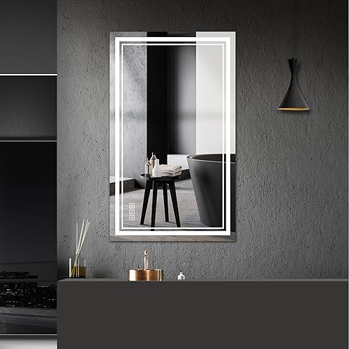 LED Mirror for Bathroom 40 x 24, Double Front Led Lights, Lighted Vanity Mirror for Wall, Smart Makeup Mirrors with 3 Color Temperature, Anti-Fog,