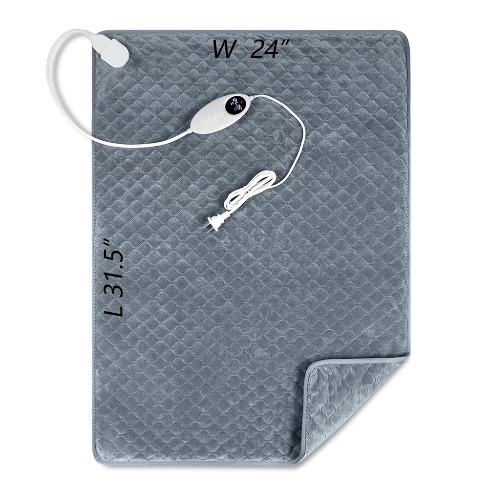XUYU Heating Pad for Back, Neck, Shoulder, 31.5''x23.6'' Electric Heat Pad Smart Controller with Memory Function, Auto Shut Off Grey