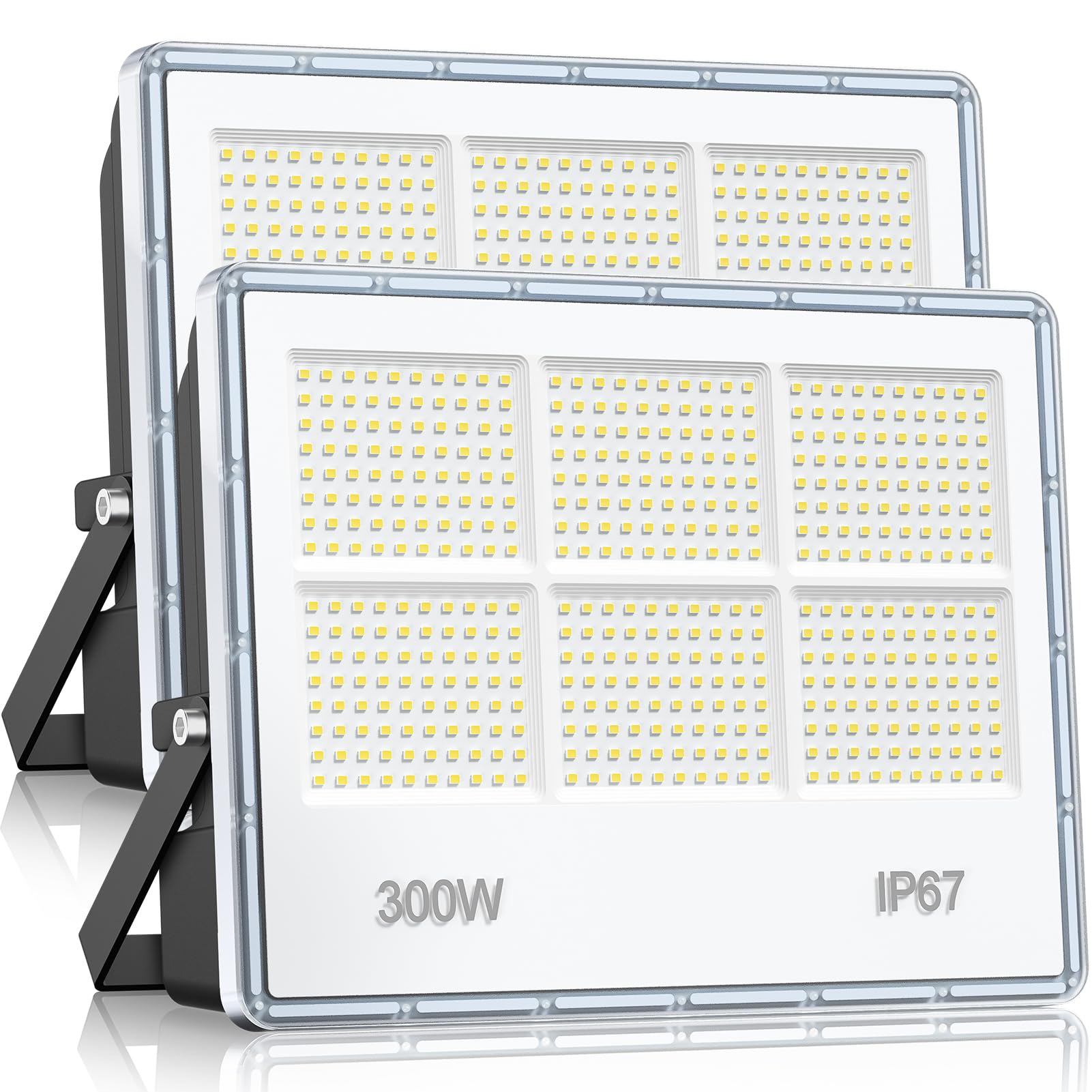 300W Focos LED Exterior - 2 Piezas 30000LM 480 LEDs Superbrillante Luz Exterior, IP67 Impermeable, 7000K Blanco Frío Proyector LED para Garajes, Patios, Fábricas, Calles y Estadios