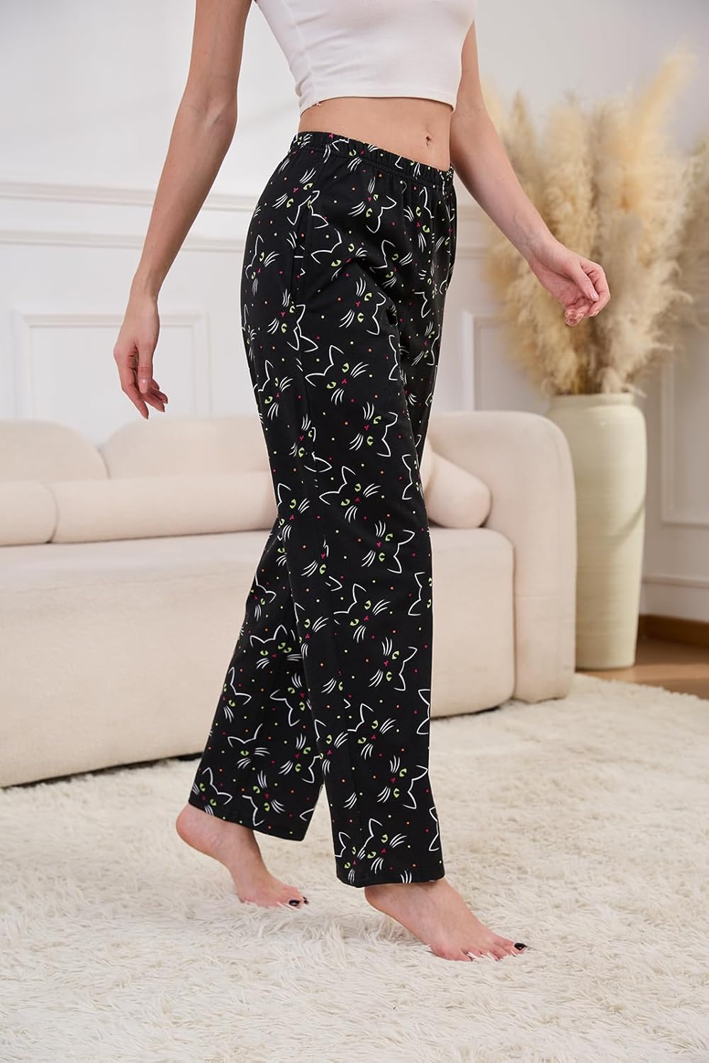 PNAEONG Pajama Pants Women 3 Pack Soft Cotton Lounge Pants Comfy Casual Pajama Bottoms with Elastic Waistband & Pockets - Image 4