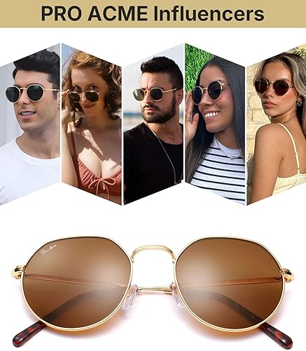 Miniatura 2 de Pro Acme Gafas de sol redondas de polígono, marco de metal grande, lentes de vidrio 100% real, 2.087 in