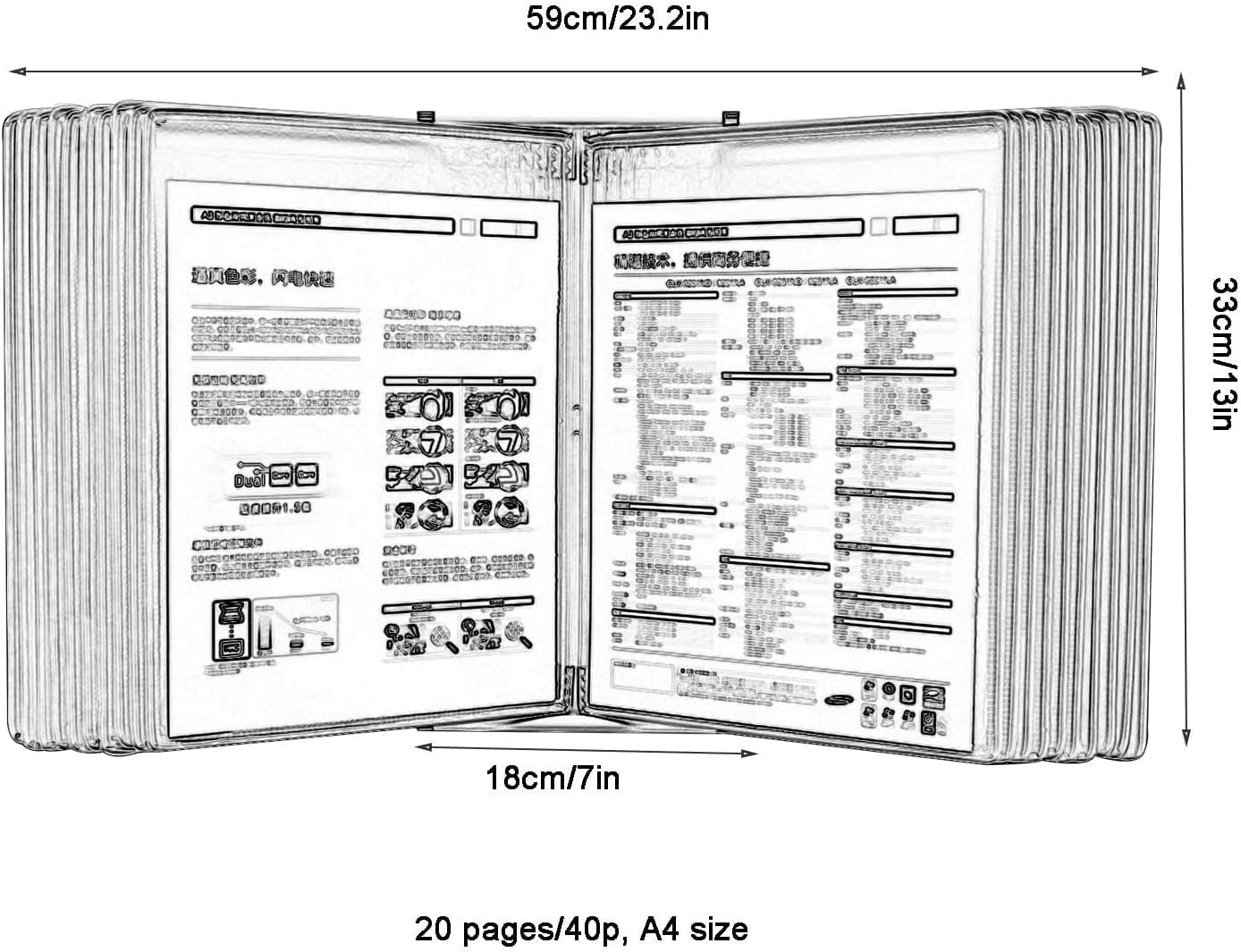 Desktop-Referenz- und Anzeigesystem, 20 doppelseitige Polypropylen-Taschen, A4-Wand-Flip-Ordner, for Büro- und Heim-Metallordner(G)