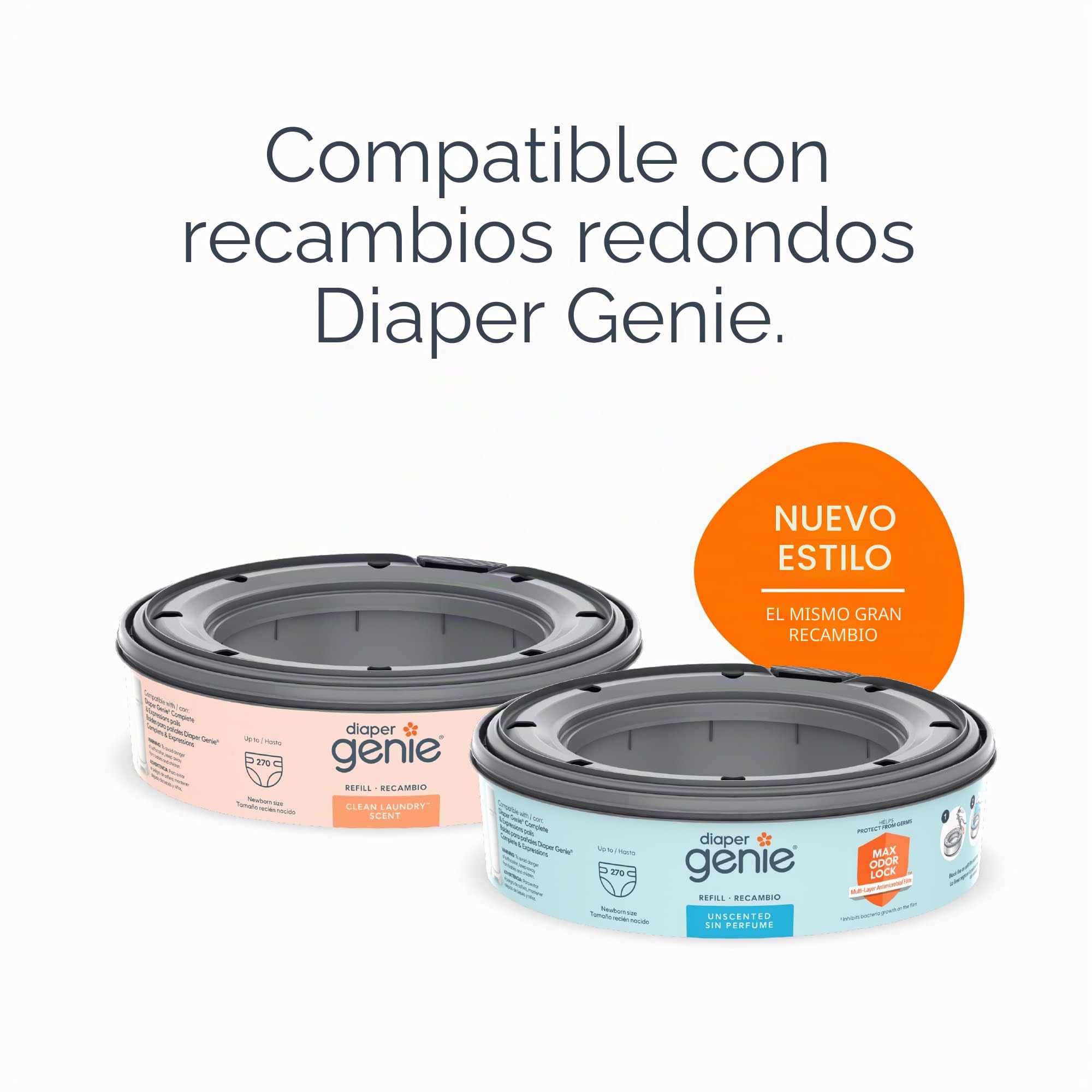 Playtex Diaper Genie - Cubeta completa con antimicrobiano integrado que controla el olor, incluye cubeta y 1 recambio, blanco, 8 libras