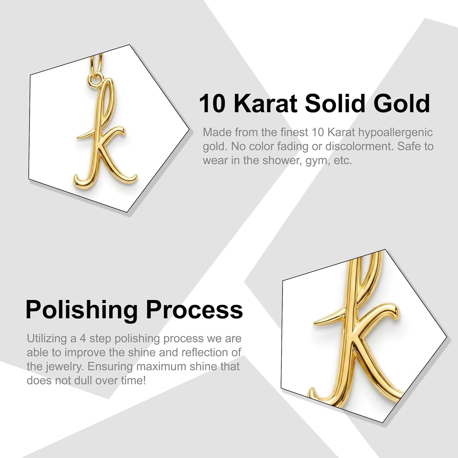 Charm America- Letters A-Z Small Initial Charm For Necklace - 10 Karat Gold -Letter Pendant Necklace for Women - Fashion Jewelry