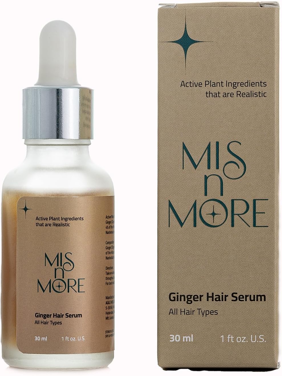 MisnMore Ginger Hair Serum| 1% Ginger + 4% Centella Asiatica for Hair Growth & Hair Root Strengthening | Active Plant Based Ingredients | Unisex | Sulphate & Paraben-free| Ayurvedic Proprietary| 30ml