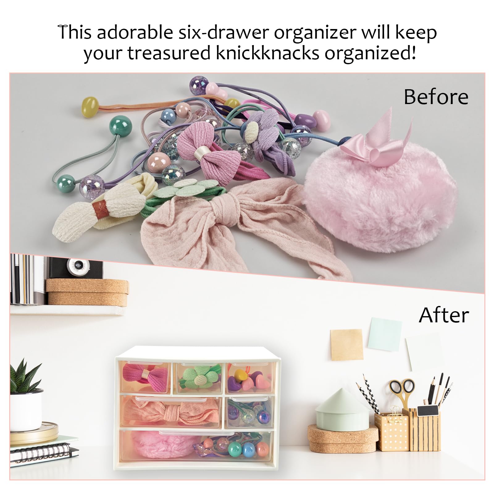 Nirvany Mini organizer da scrivania con 6 cassetti trasparenti, piccola scatola portaoggetti in plastica per ufficio, aula, artigianato e organizzazione della scrivania di casa (17,8 x 9,9 x 11,9 cm)