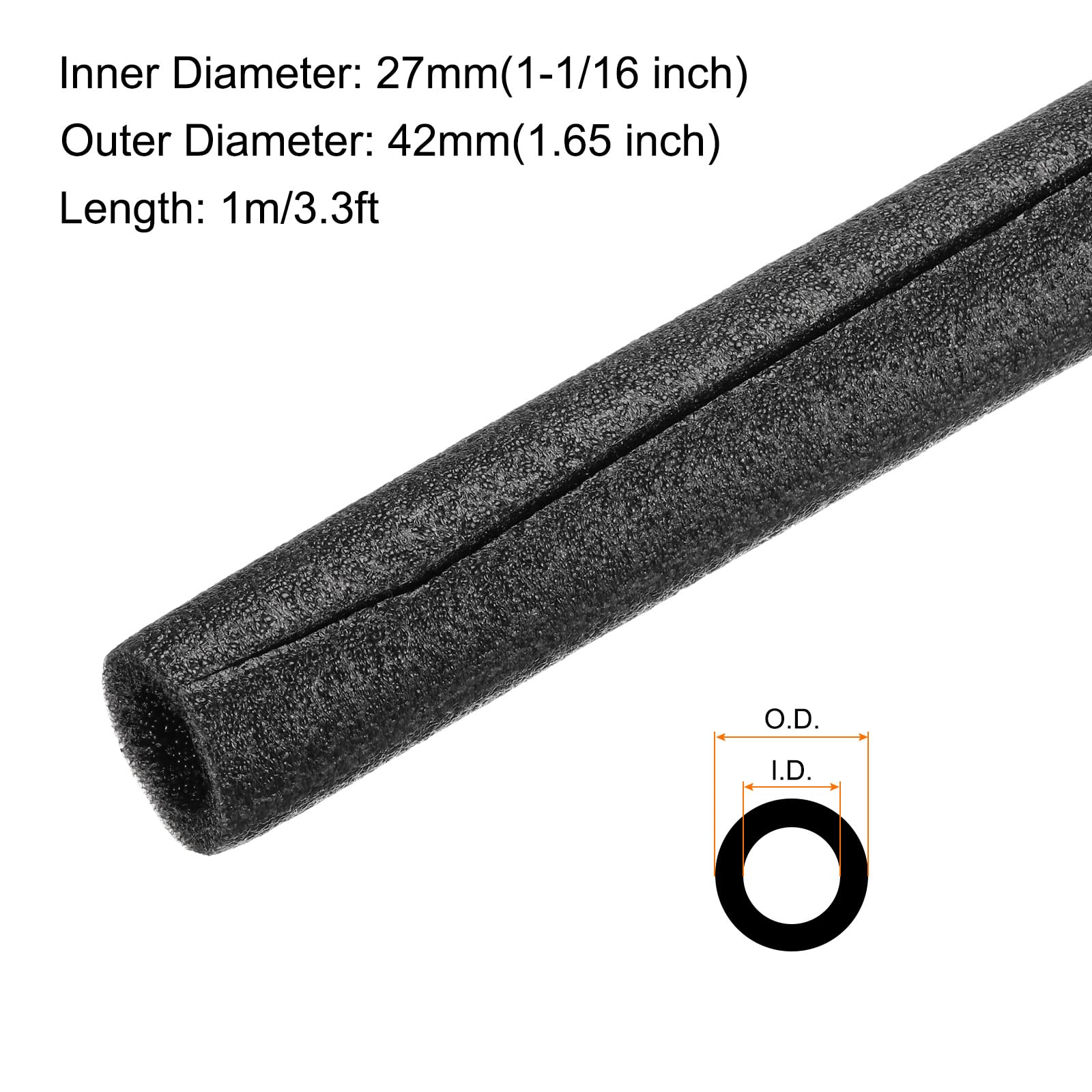 36 Piezas De Tubo De Espuma Para Aislamiento De Tuberías 1-1/16" ID X 1.65" OD 3.3 Pies Tubos De Espuma Para Conservación De Calor [Para Protección Contra] - 27mmx42mm/Negro