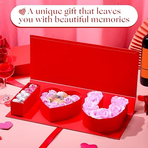 Miniatura 9 de Engrowtic Paquete de 2 cajas rellenables con forma de letra "I Love You" para flores, cartón vacío, carta, caja de regalo de papel rellenable, con