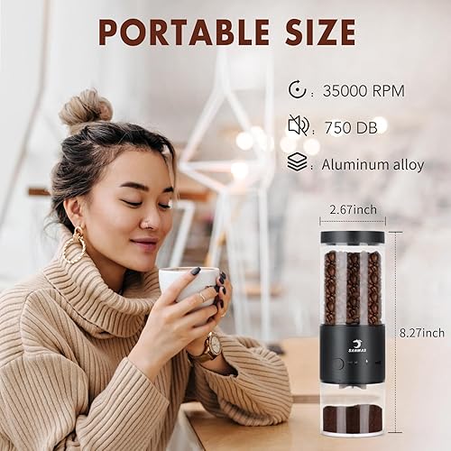 Miniatura 9 de SANMAS Molinillo de café eléctrico con núcleo de molienda de acero inoxidable, molinillo de café recargable con 80 ajustes de molienda de fino a