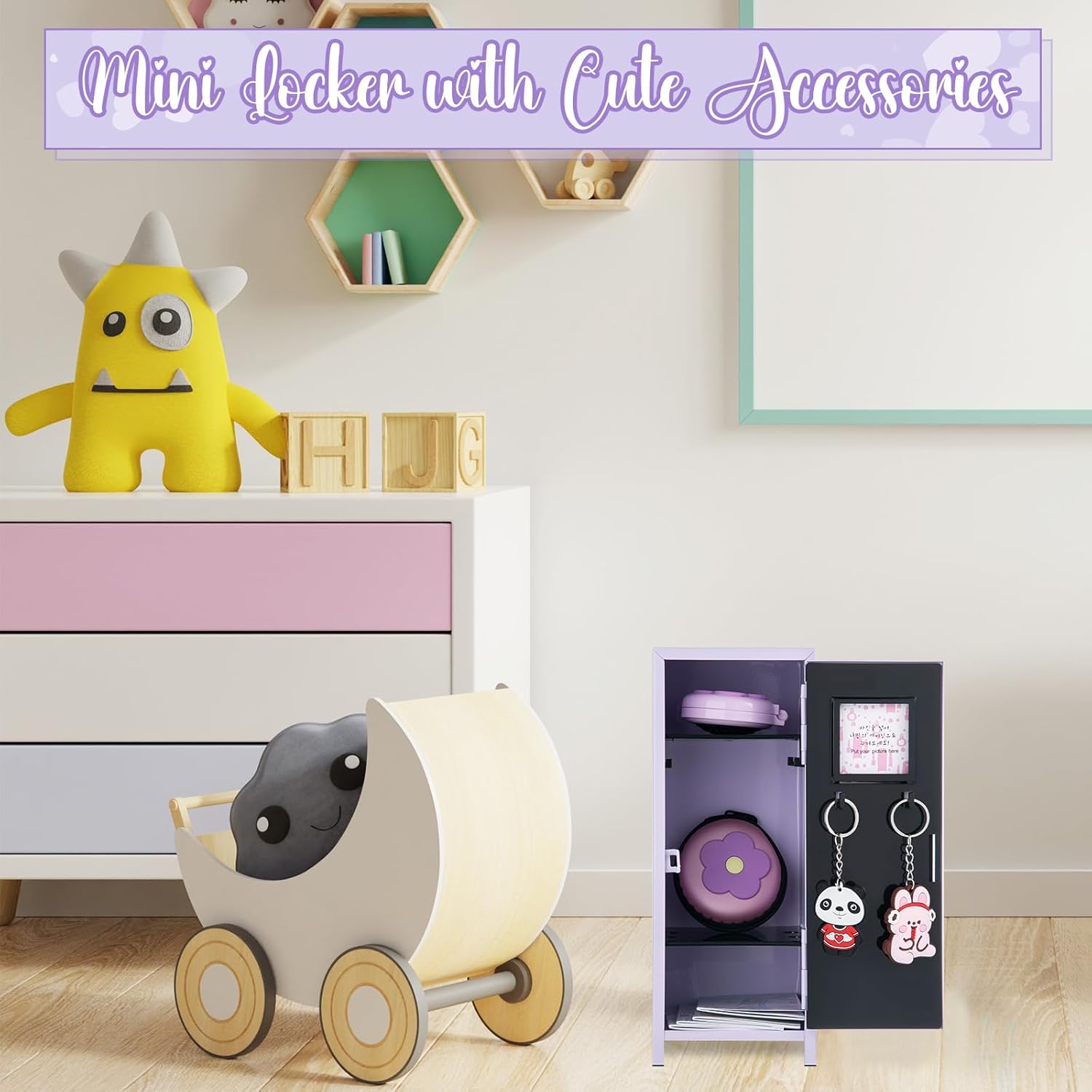 Vercraft 12 Pcs Mini Locker 10.8 Inch Miniature Storage with Lock and 2 Keys Small Cute Functional Locker for Desktop Bedroom Home Office(Purple,Flower)