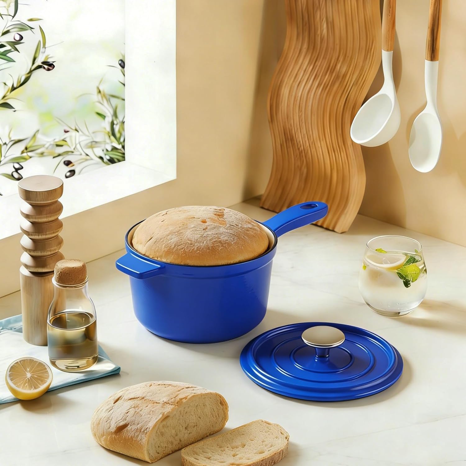 Enameled Cast Iron Sauce Pan, 2 Quarts Round Sauce Pot with Lid, Mini Dutch Oven Enamel Saucepan for Cooking Pasta Sauce, Marinate, Simmer, Refrigerate and Serve, Multiple Colors Available