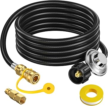 12FT Propane Hose with Regulator, 3/8" inch Quick Connect Disconnect for Big Heater F271803, 3/8" Female Flare Adapter for Generator Charbroil Blackstone Weber Griddle Grill Fire Pit Stove