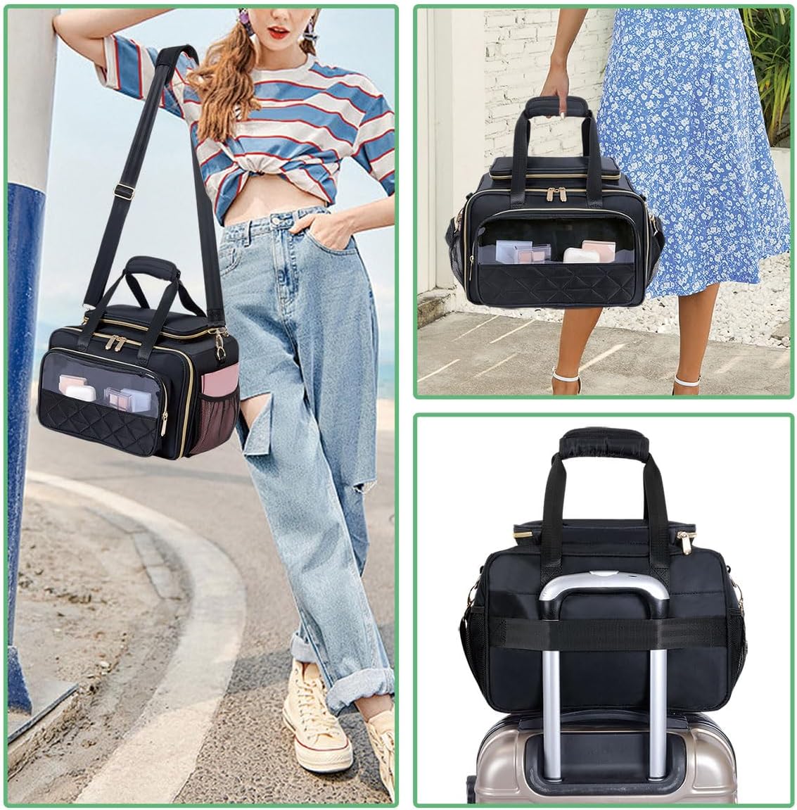 Large Makeup Bag for Women, Travel Toiletry Bag with 2 Removable Pouches, Wide-Open Design for Toiletries, Cosmetics, Brushes & Beauty Tools (Black)