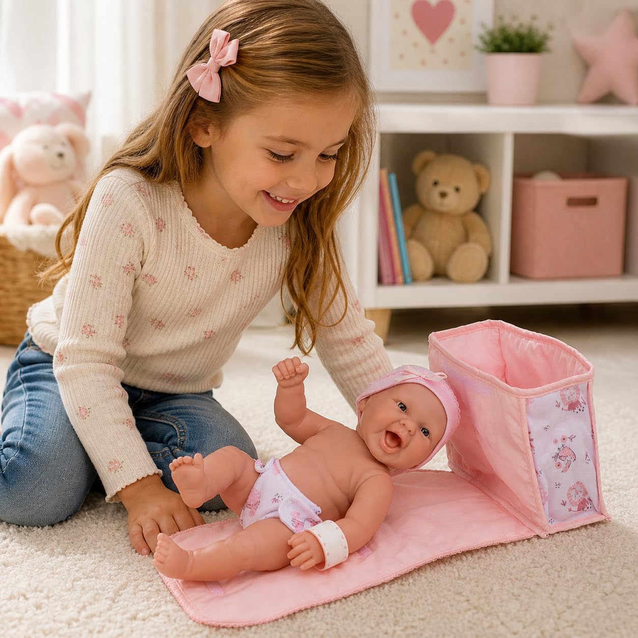 jc toys 18332 La Newborn Babypuppe Geschenkset, Rosa Windelwechsel, 33 cm