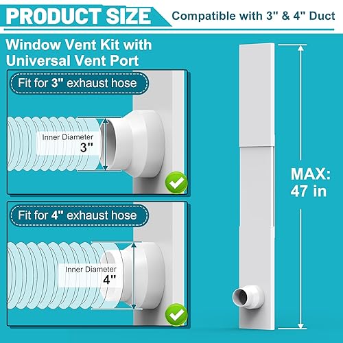 Miniatura 2 de Chiligent Kit de ventilación de ventana, puerto de ventilación universal para conductos de 3 y 4 pulgadas, kit de sellado de ventana ajustable con