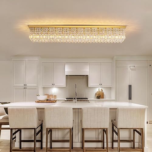 Miniatura 108 de 7PM Candelabro rectangular de cristal K9 moderno colgante rectangular para comedor, cocina, isla dormitorio, color negro, 47 pulgadas de largo x 10