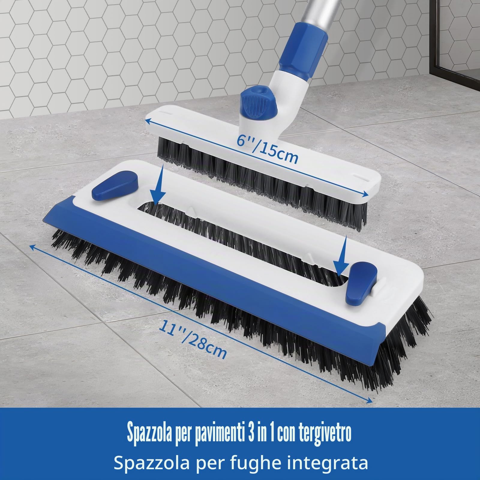 Qaestfy Spazzolone per Pavimenti con Manico Lungo 3 in 1 Pulisci Fughe Pavimenti 140 cm Spazzola per Pulire Doccia Pulizia Fughe Pavimento per la Pulizia di Piastrelle, Bagno, Cucina, Battiscopa