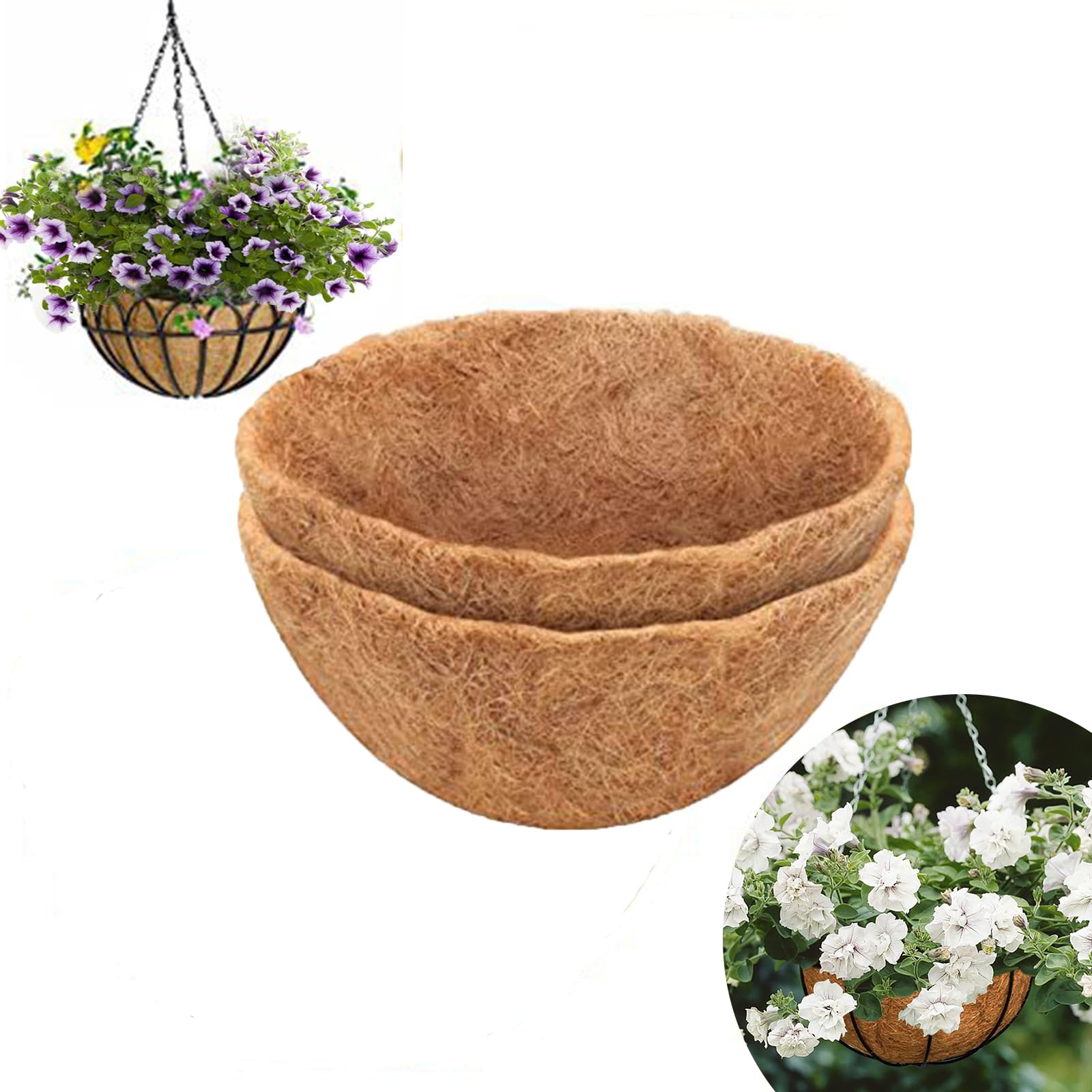 NPLSEO 2 PCS Hanging Basket Liners, 18 inch Natural Coco Fiber Liners, Round Coconut Liner for Hanging Baskets Replacement Planter, for Hangings Baskets at Indoor Outdoor Garden Porch and Balcony