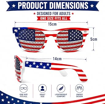 Mustavo USA Flag Novelty America Sunglasses Pin American Flag Glasses Stars & Stripes Fancy Dress Football Party Accessory Adults Unisex