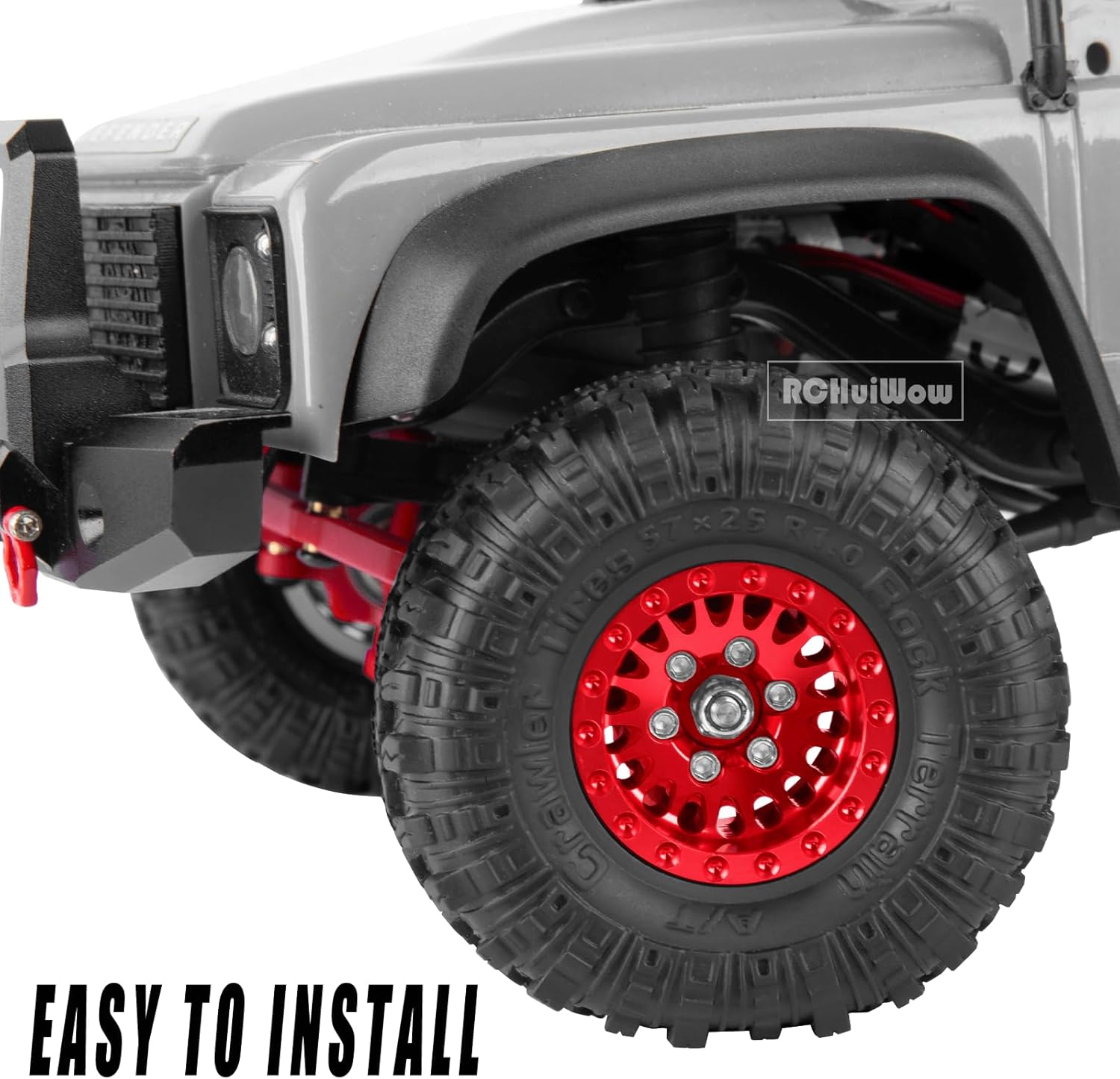 RC 1.0 Beadlock Wheels and Tires for 1/18 TRX4M,1/24 SCX24 RC Crawler,Alloy Aluminium RC Wheels 1.0 Beadlock Rims Soft Rubber Tires,4PCS,Red