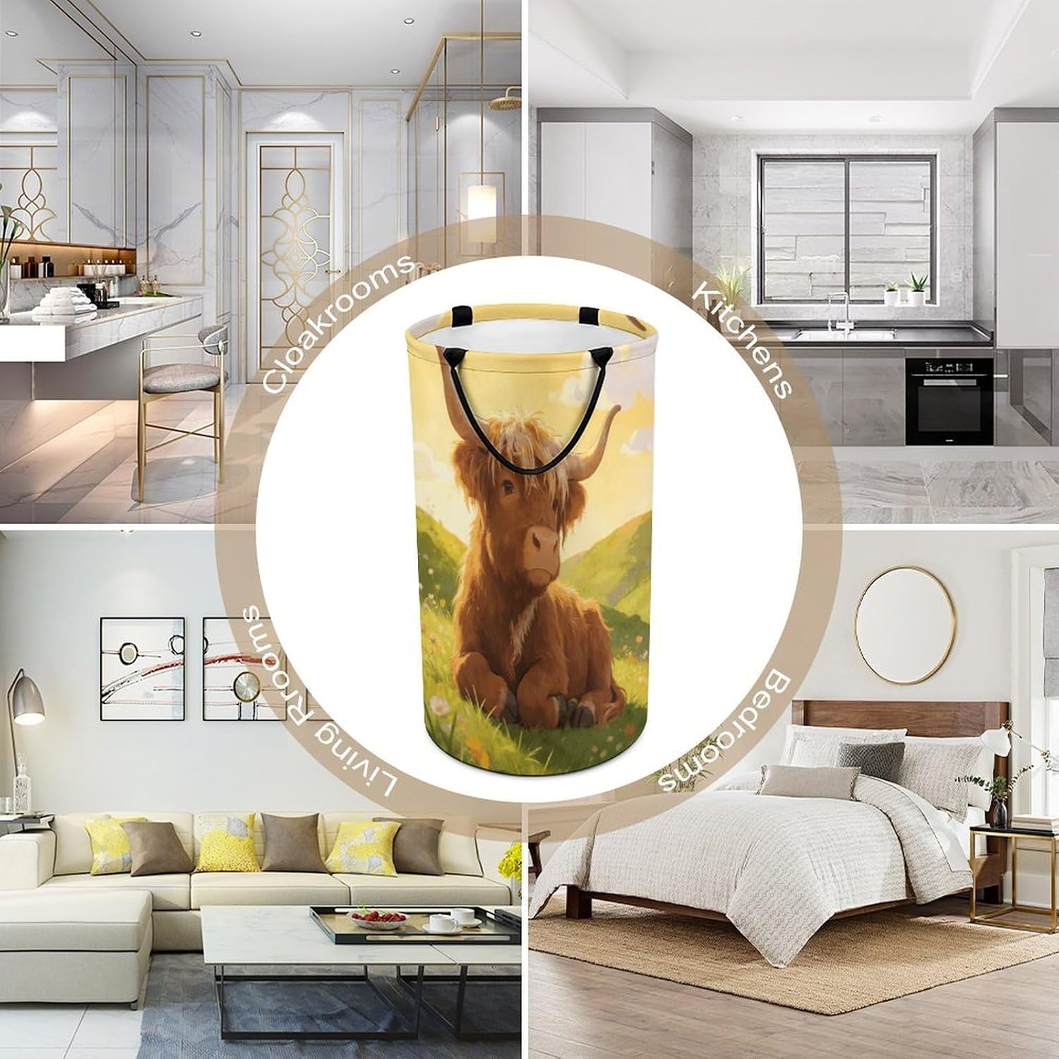 Highland Cow Chillin Laundry Hamper 86L Waterproof Collapsible Clothes Basket with Double Handles Freestanding Foldable Laundry Basket Large Clothes Hamper for Bathroom