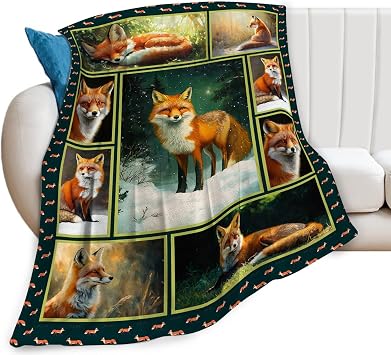 Fox Blanket, Wild Animal Throw Blanket, Foxs Blankets, Fox Gifts, Animals Stuff Fleece Flannel Plush for Women Men Boys Girls Lover Adults Soft Bedding for Sofa Bed Office Home Decor 50"X40"