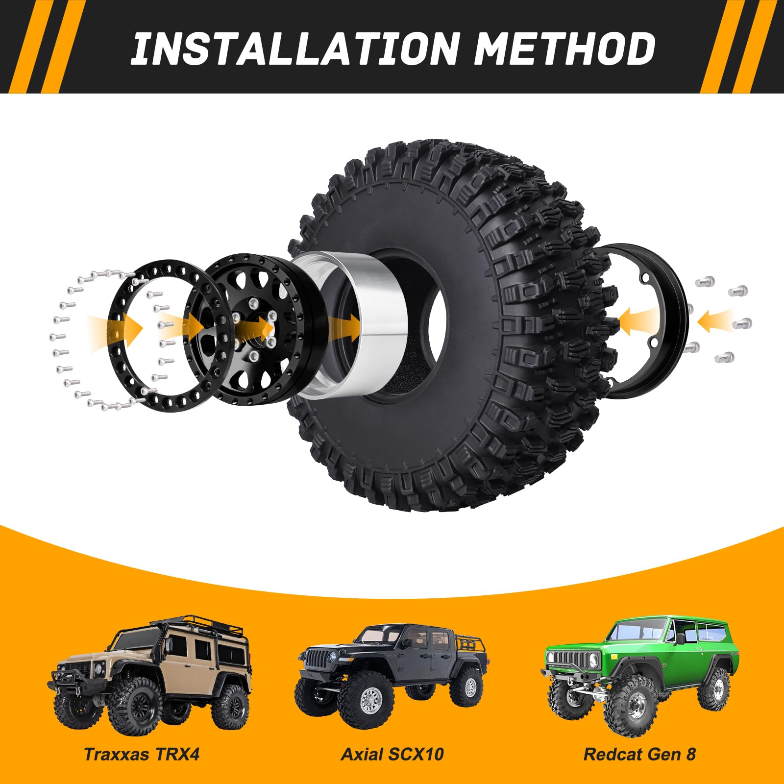 Amazon.com: CrazyHobby Aluminum 1.9 Beadlock Wheels and Tires for