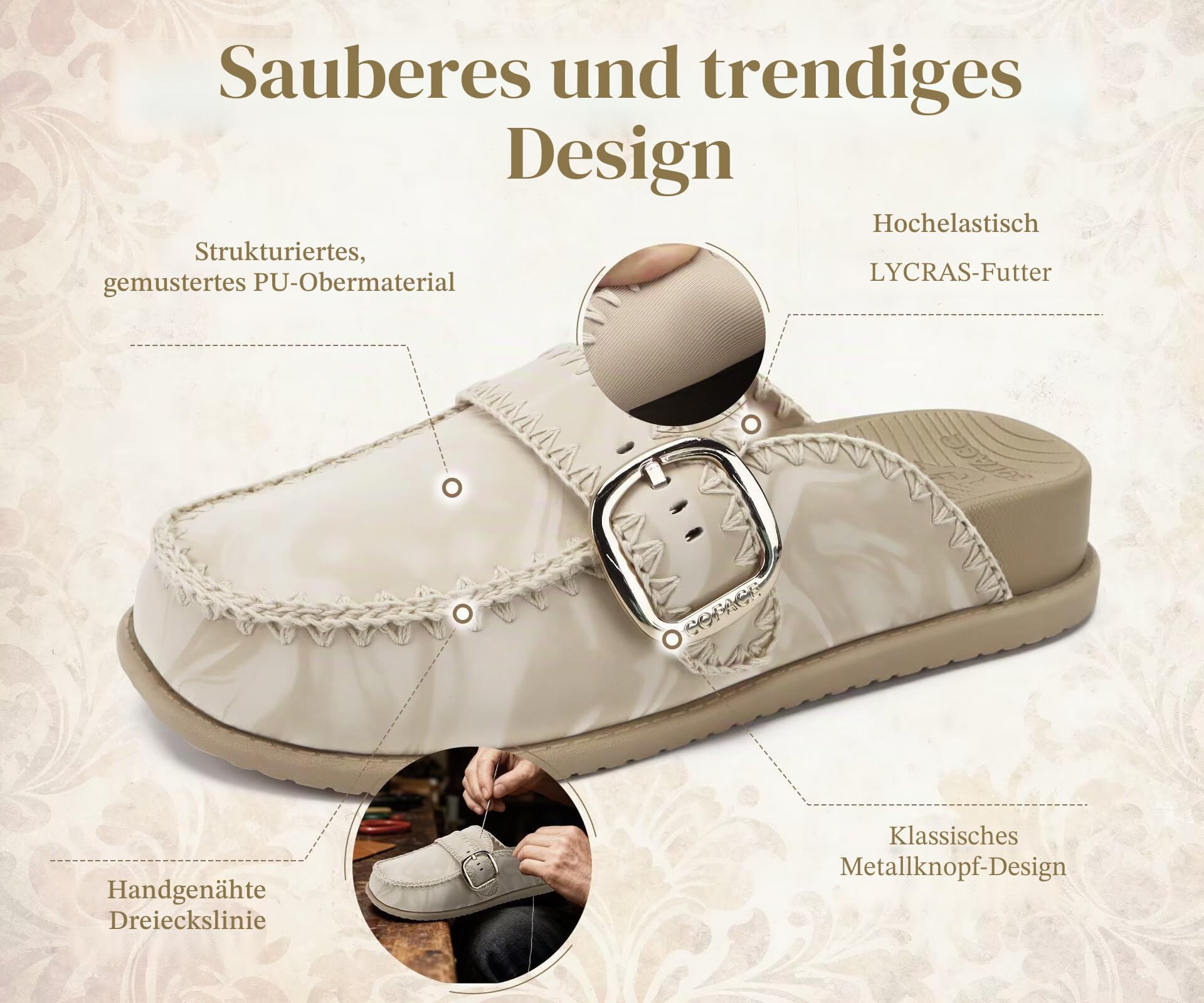 COFACE Clogs Damen Pantoletten Sandalen Mules Sandals Latschen 2026 Sommer Mit Fussbett Fußbett Bequem Vorne Geschlossen Memory Foam Plateau weich Outdoor Beige Size 37