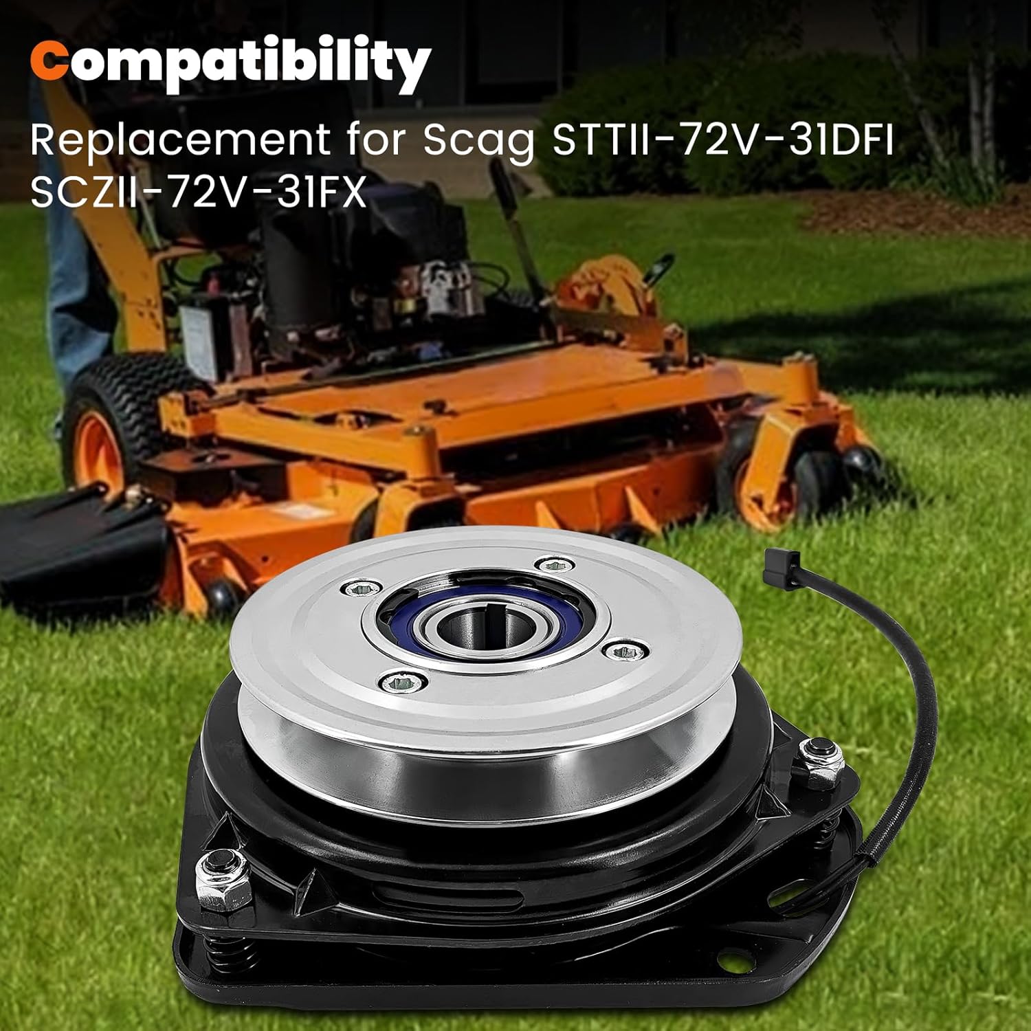 GT5-MC03 Electric PTO Clutch Replacement for Scag Turf Tiger STTII-72V-31DFI for Cheetah SCZII-72V-31FX, w/Larger Pulley Bearing & Wire Harness 400ftlbs Torque, 461662 461826 GT5-MC04D