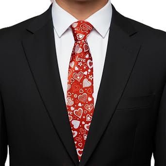 Rbenxia Valentines Day Tie for Men Cute Necktie Heart Pattern for Holiday Party Family Photo