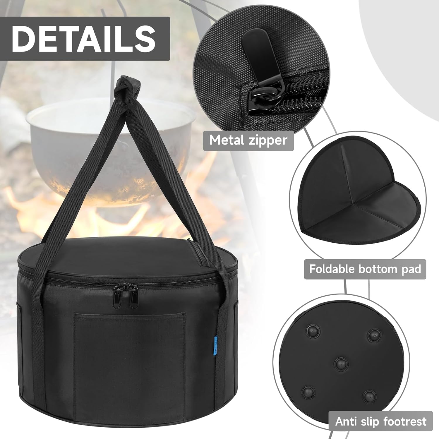 Dutch Oven Bag for 12 Inch,Durable Camp Dutch Oven Storage Bag,Carry Bag Extra Pockets and Sturdy Handles