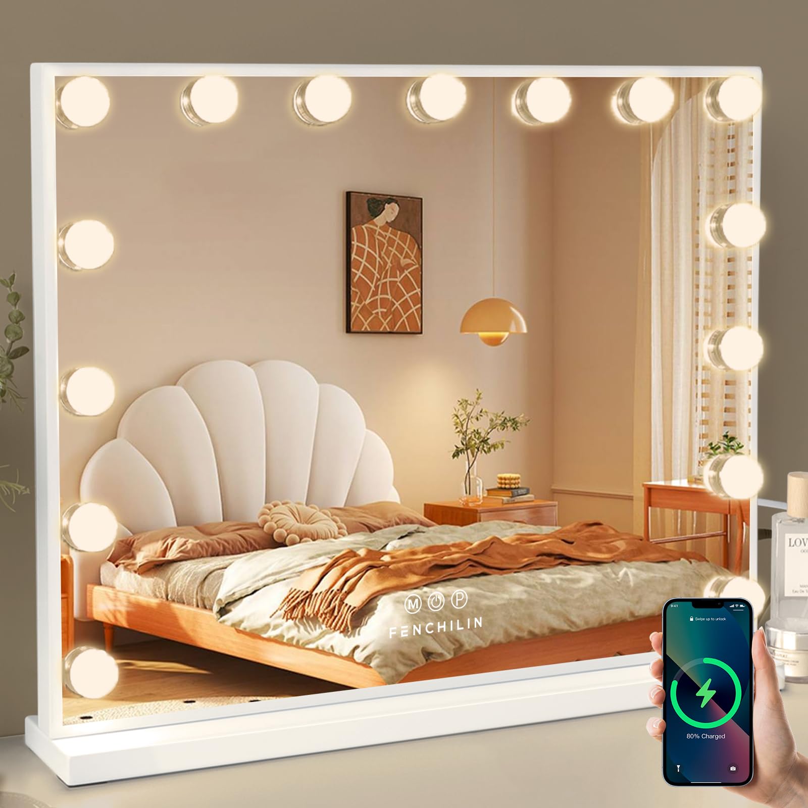 Amazon.co.jp: FENCHILIN 化粧鏡 女優ミラー ハリウッドミラー 壁掛け  