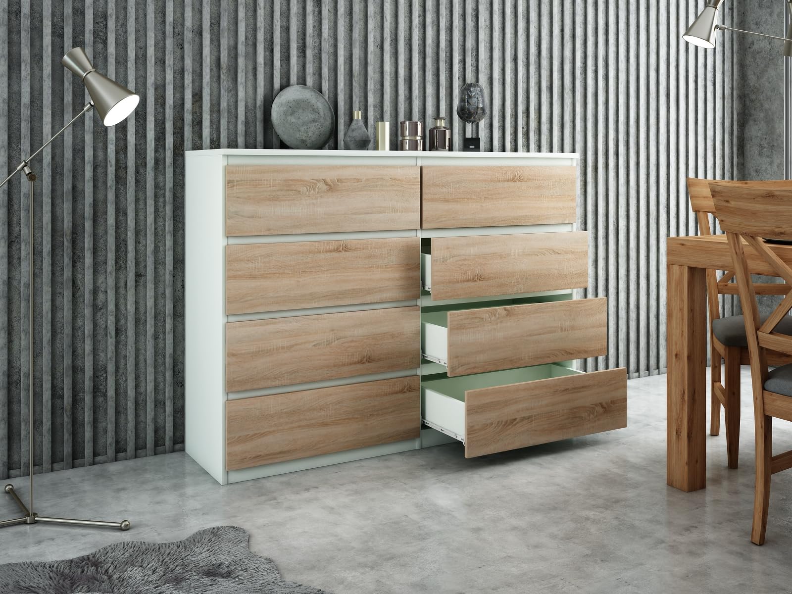 Cassettiera 8 Cassetti Opaca - 120x101.5x39 Cm, Bianco, Senza Maniglie, Per Camera Da Letto - Foto 2