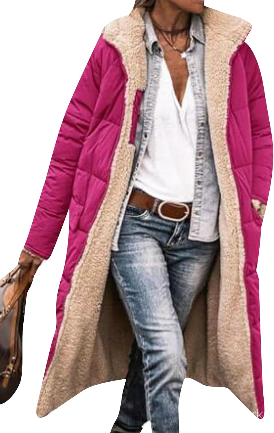 GORIFE Women's Casual Hooded Quilted Loose Coat Jacket Warm Sherpa Lined Winter Puffer Warm Fleece Jacket