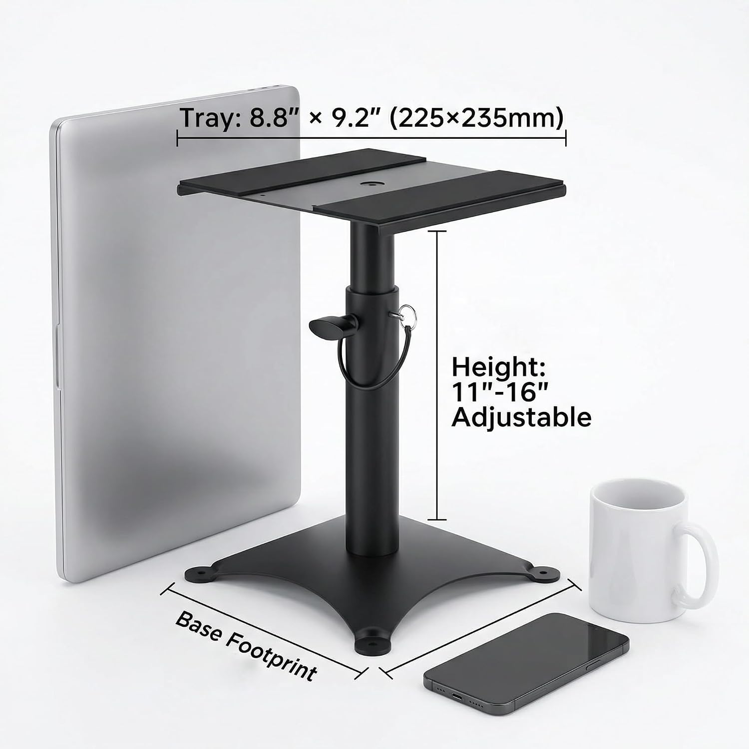 Height Adjustable Desktop Speaker Stands 1 Pair, Metal Desktop Studio Monitor Speaker Stands Bookshelf Speaker Stands 360° Swivel, 62lbs Load, Ideal for Recording Studio, Home Office & Gaming