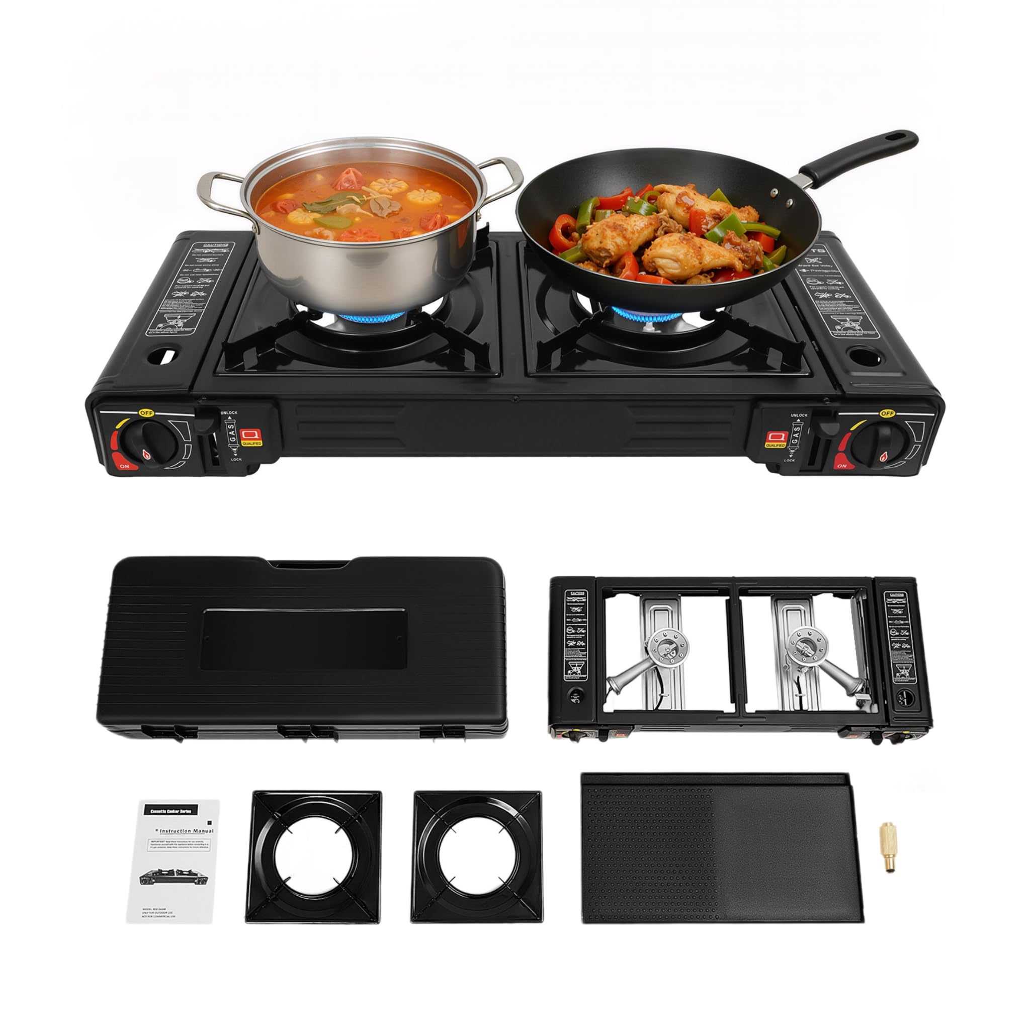 Réchaud Gaz 2 Feux Portable 2500W pour Camping et Cuisine Extérieure au GPL Butane